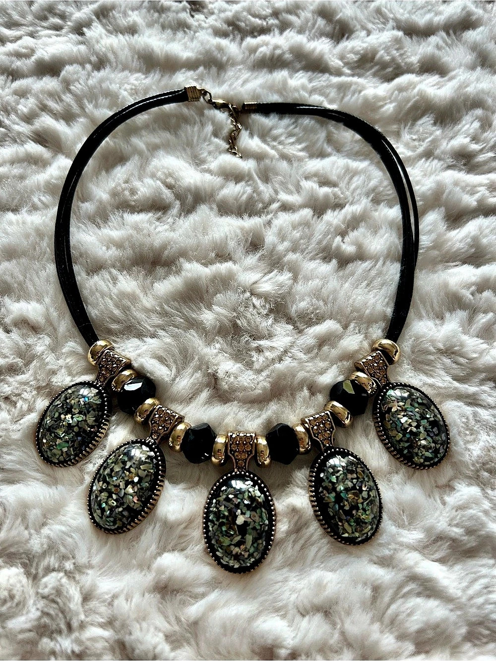 Statement Pendant Necklace in Black & Gold